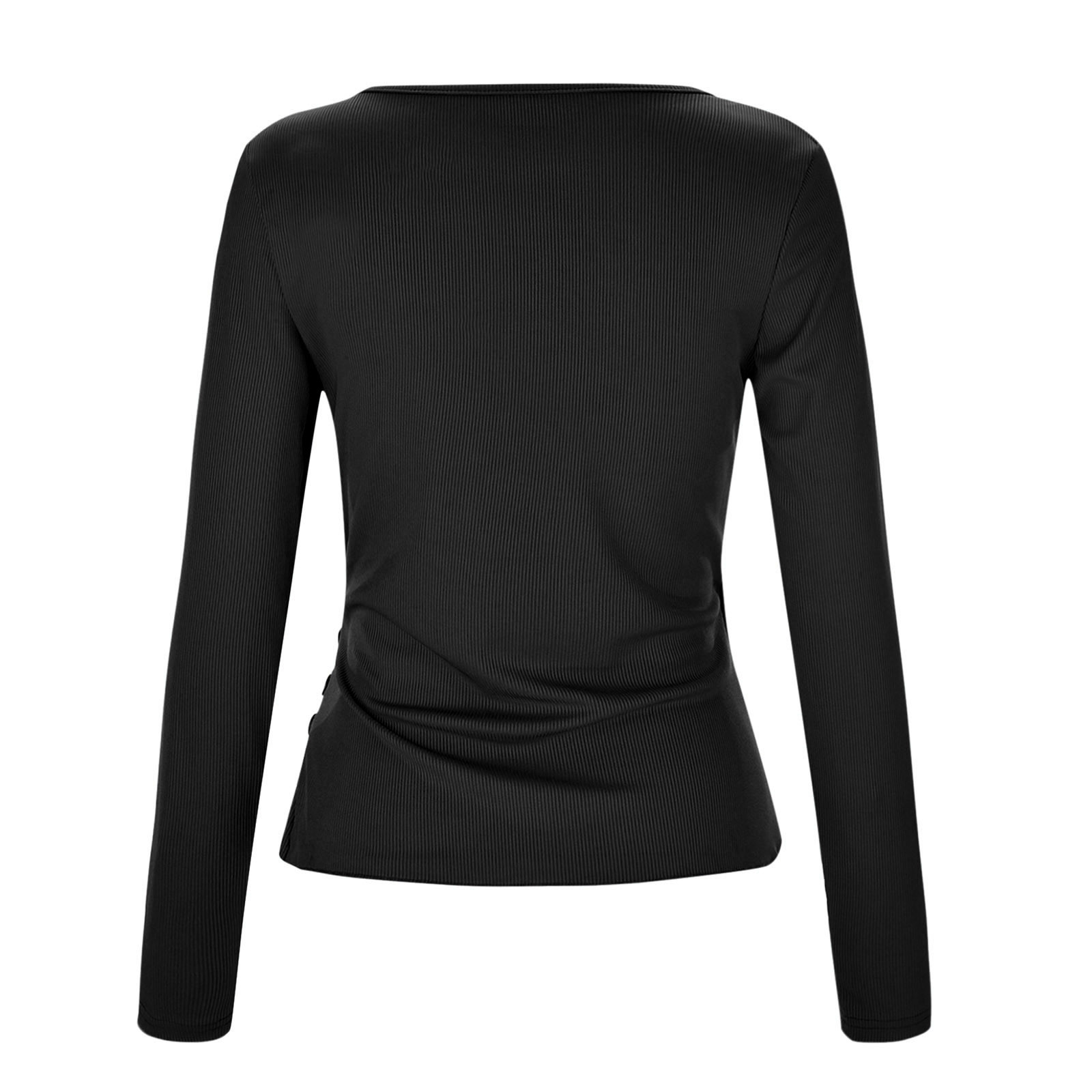 thumbnail image 5 of Top asimétrico con cuello en V y tres botones, manga larga, sexy y ajustado, blusa informal para mujer, 5 of 8